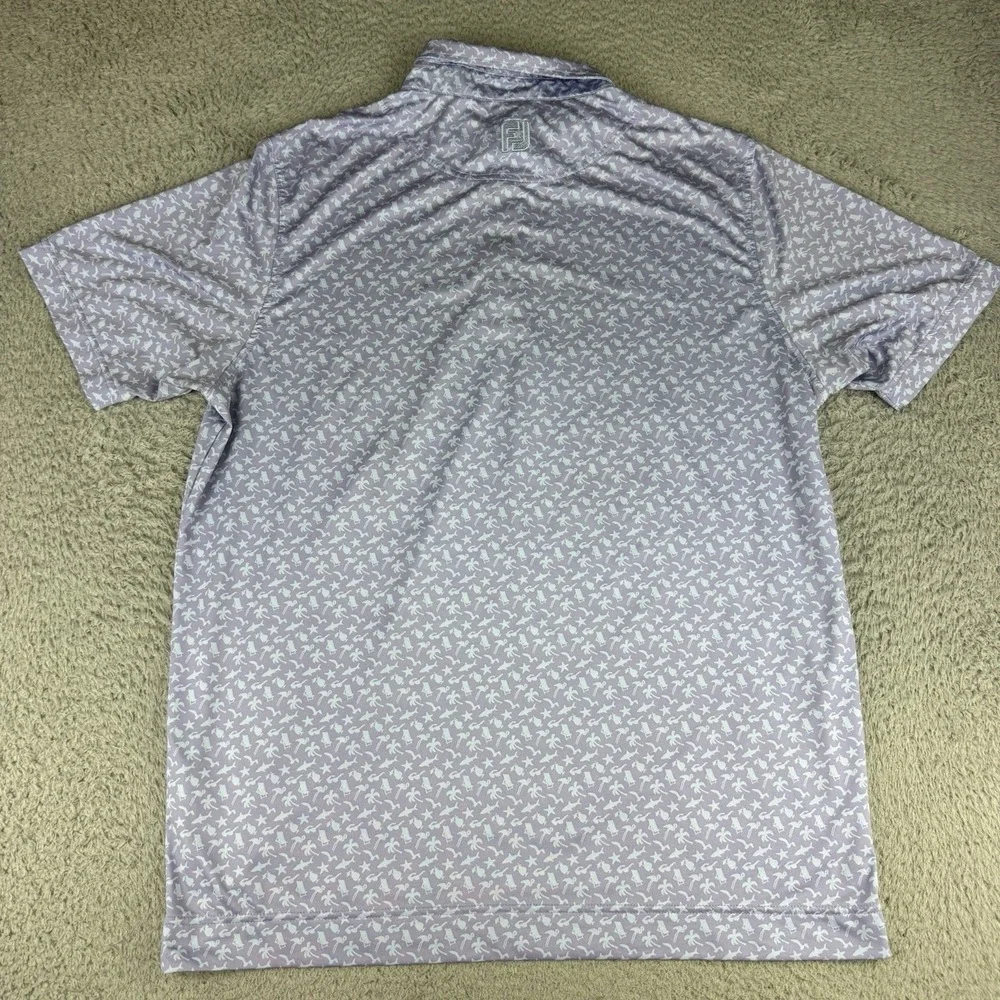 FootJoy Polo Shirt Lg All Over Print Summer Golf Performance Stretch Blue Shark